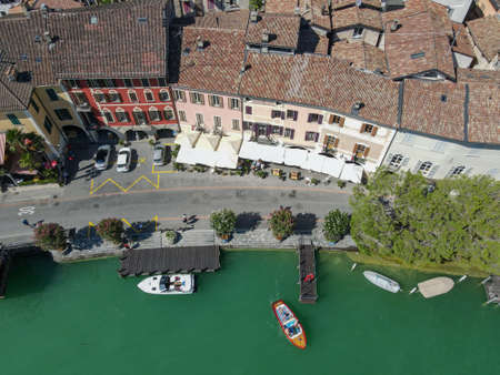Drone view at the village of Morcote on lake Lugano in the italian part of Switzerlandのeditorial素材