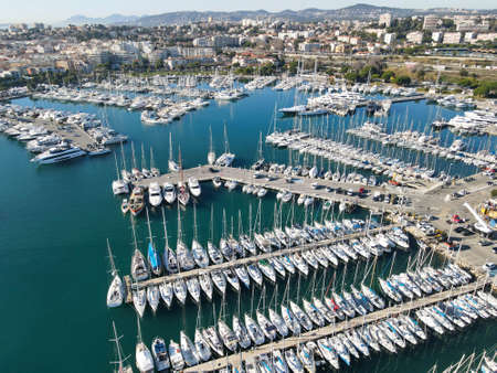 Drone view at the port of Antibes on Franceのeditorial素材