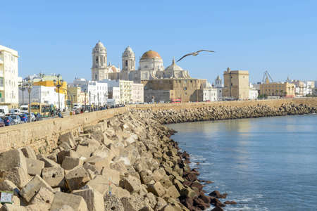 Cadiz, Spain - 8 January 2021: View at the seaside of Cadiz on Andalusia in Spainのeditorial素材