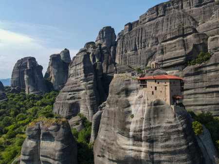 Drone view at the monastery at Meteore on Greeceのeditorial素材