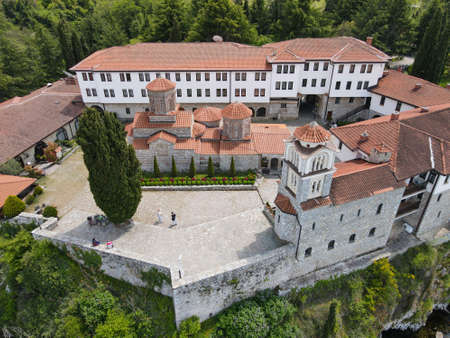 Drone view at the monastery of Saint Naum on Macedoniaの写真素材