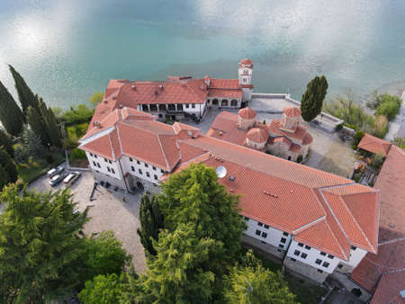 Drone view at the monastery of Saint Naum on Macedoniaの写真素材