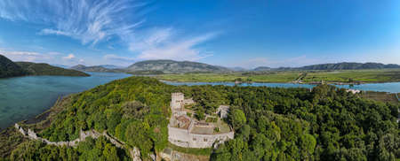 Drone view at the roman archaeological site of Butrinto on Albaniaのeditorial素材