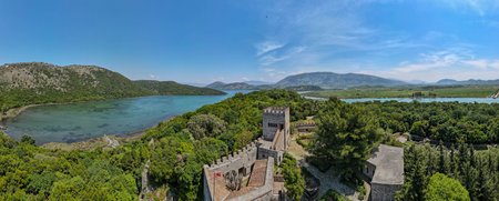 Drone view at the roman archaeological site of Butrinto on Albaniaのeditorial素材
