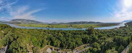 Drone view at the roman archaeological site of Butrinto on Albaniaのeditorial素材