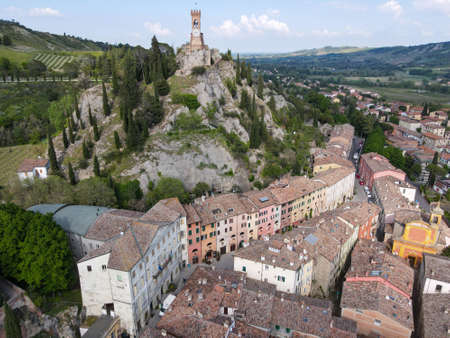 Drone view at the historical village of Brisighella on Italyのeditorial素材
