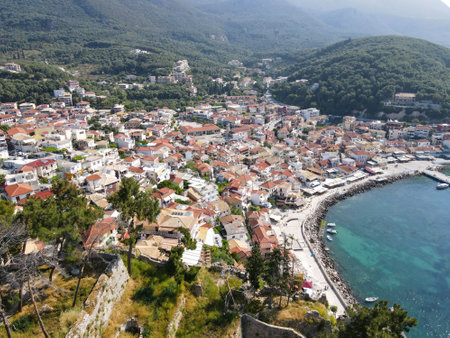 Drone view at the touristic village of Parga on Greeceのeditorial素材