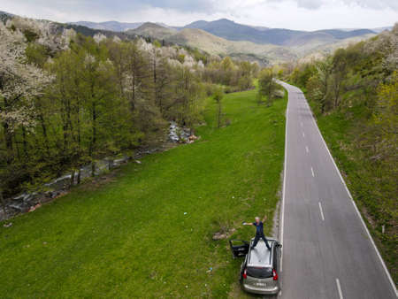 Brezovice, Kosovo - 7 May 2022: Drone view at the mountains near Brezovice on Kosovoのeditorial素材