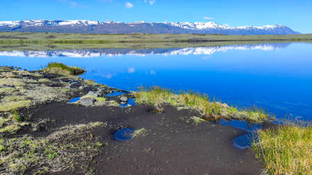 Landscape of the sea near Husavik on Icelandの写真素材