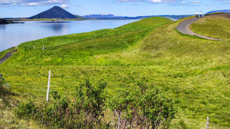 Rural landscape of lake Myvatn on Icelandの写真素材