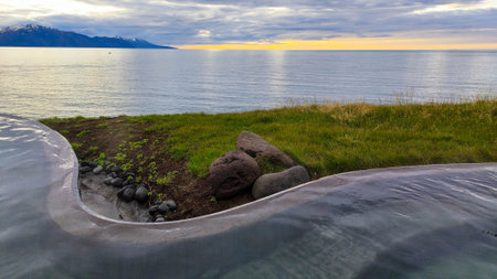 View from the wellness pool at Husavik on Icelandの写真素材