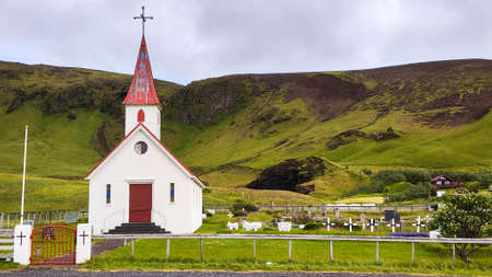 View at the church of Vik on Icelandの写真素材
