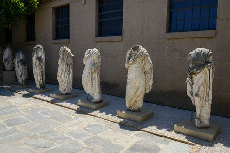 Statues on the museum at ancient Corinth in Greeceのeditorial素材