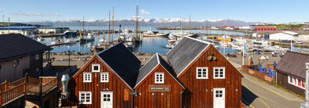 Husavik, Iceland - 13 july 2022: view at the port of Husavik on Icelandのeditorial素材