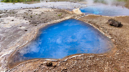 View at the geothermal field of Geysir on Icelandの写真素材