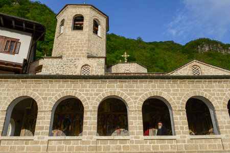 Velebrdo, Macedonia - 9 May 2022: monk at Bigorski monastery on Macedonia