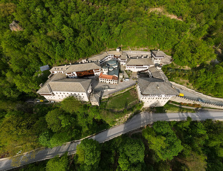 Drone view of St John the Baptist Bigorski monastery on Macedoniaのeditorial素材