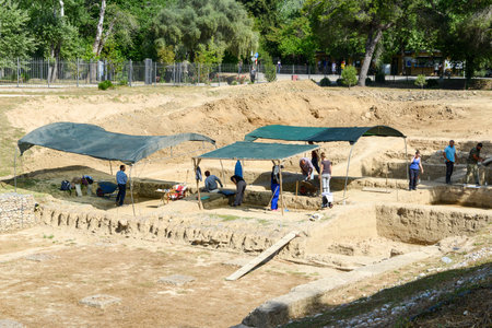 Ancient Olympia, Greece - 25 May 2022: View at the archeological site of Ancient Olympia on Greeceのeditorial素材