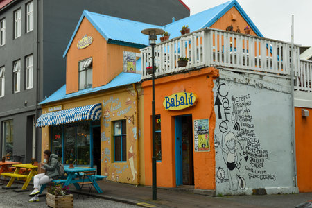 Reykjavik, Iceland - 10 July 2022: traditional house at Reykjavik on Icelandのeditorial素材