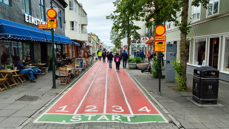 Reykjavik, Iceland - 10 July 2022: the pedestrian zone of Reykjavik on Icelandのeditorial素材