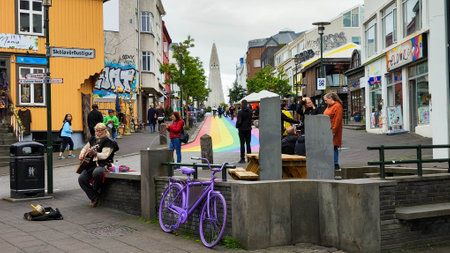 Reykjavik, Iceland - 10 July 2022: the pedestrian zone of Reykjavik on Icelandのeditorial素材
