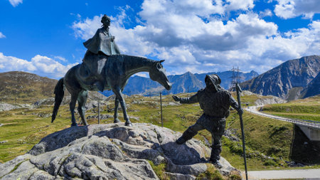 The statue of russian general Suvorov at Gotthard pass on Switzerlandの写真素材