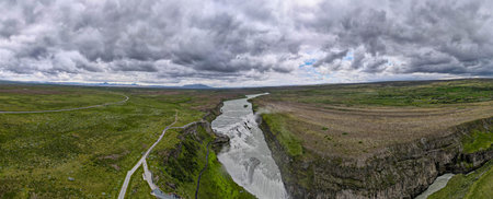 Drone view at Gullfoss waterfall on Icelandの写真素材