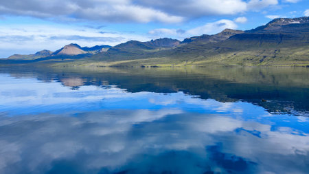 Landscape of the sea at Faskrudsfjord on Iceland