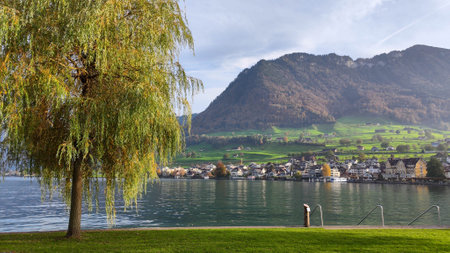 View at the park of Buochs on Switzerlandの写真素材