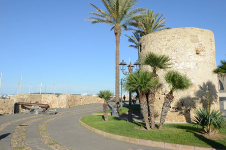 View at the pedestrian zone of Alghero on Sardinia in Italy