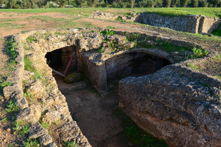 View at the necropolis of Anghelu Ruju on Sardinia in Italyの写真素材