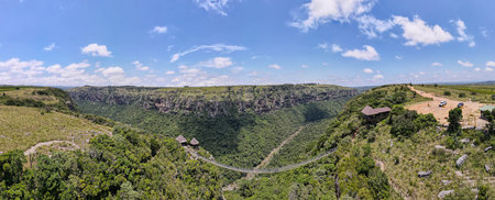 Drone view at the suspension bridge on Oribi gorge in South Africaの写真素材