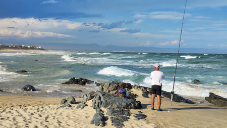 View at the beach of Jeffrey's bay on South Africaの写真素材
