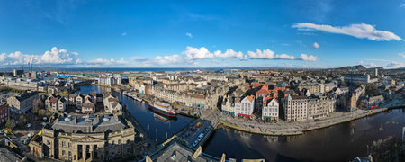 Drone view at Leith near Edinburgh on Scotland