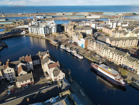 Drone view at Leith near Edinburgh on Scotland
