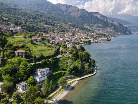Drone view at the village of Calozzo on lake Como in Italyの写真素材