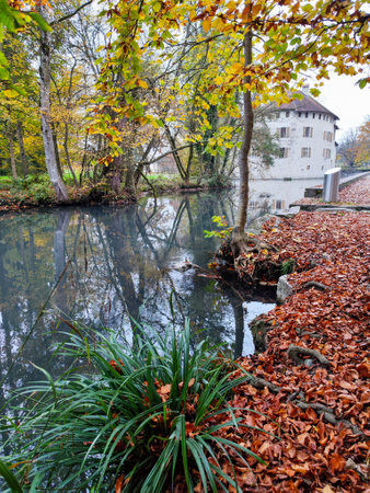 View of Hallwyl castle at Seengen on Switzerlandの写真素材