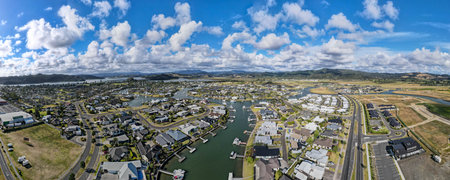 Villas on the canal of Whitianga on New Zealandの写真素材