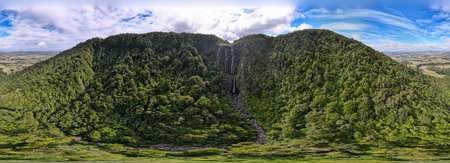 Drone view at Wairere waterfalls on New Zealandの写真素材