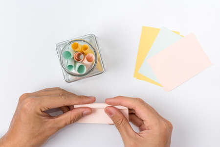 paper note concept idea creator wich flat layの写真素材