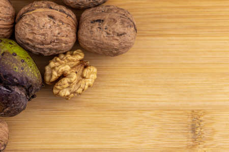 walnuts on the cutting boardの写真素材