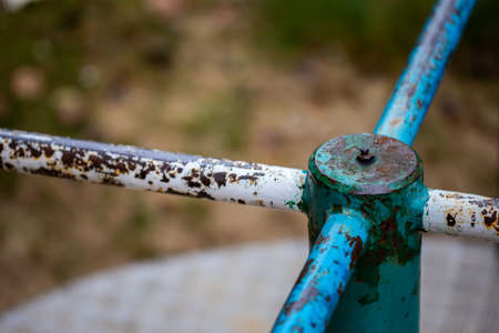 Closeup of the carousel in the park. Naturally soft light, cloudy day.の写真素材