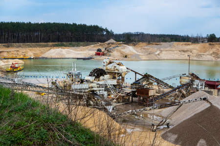 View of the production facility in the sand mine. Made on a sunny day.の写真素材