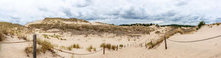 Panorama of the sand dunes absorbing the forest in SÅowiÅski National Park in Poland. Photo taken in good lighting conditions on a cloudy dayの写真素材