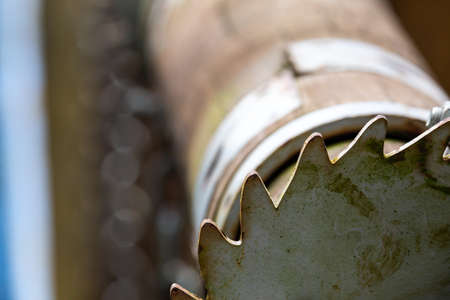 A close-up on the details of a small river dam. Photo taken in soft daylightの写真素材
