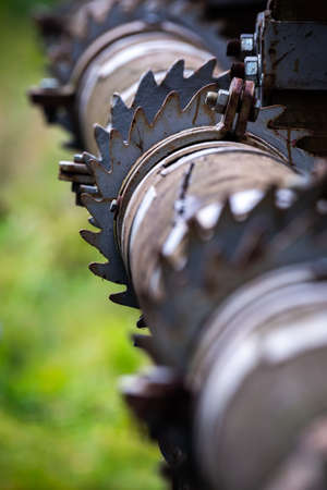 A close-up on the details of a small river dam. Photo taken in soft daylightの写真素材