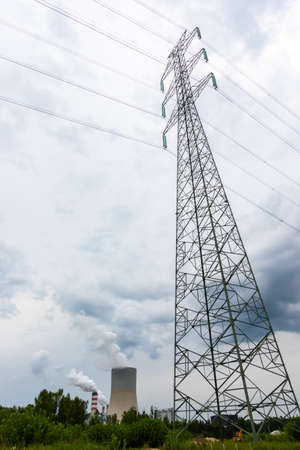 Panorama with a coal-fired power plant in Kozienice. Photo taken on a cloudy day with natural light.の写真素材