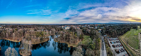 Palace park in Pszczyna in winter from a bird's eye view, Silesia, Polandのeditorial素材
