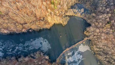Balaton holiday resort in winter from a bird's eye view, WodzisÅaw ÅlÄski in Polandの写真素材