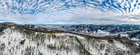 winter in Polish mountains, Silesian Beskids, view from the top of Czantoria